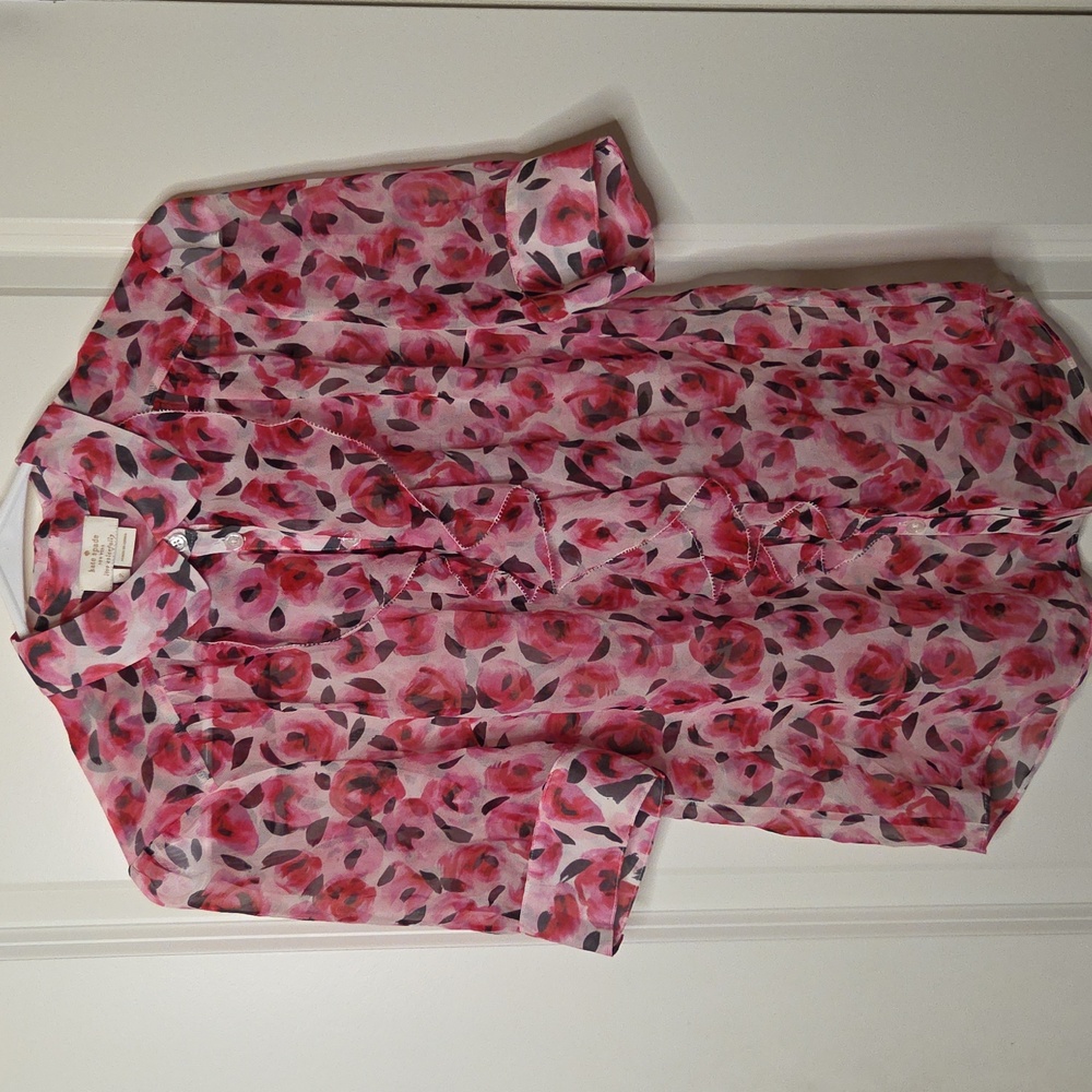 Kate Spade Roses Ruffle Silk Top In Size 2. - Picture 3 of 16